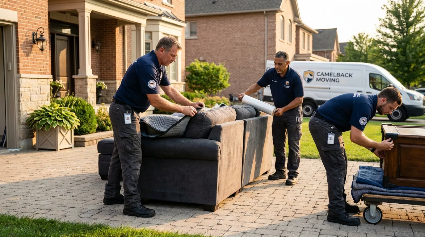 Large estate moving crew wrapping furniture in Indianola, IA