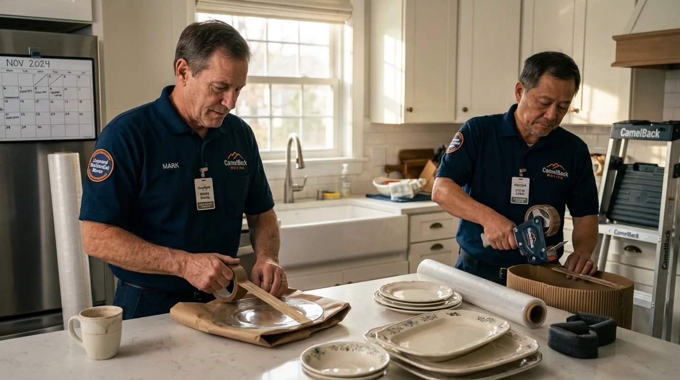 Professional crew packing kitchen dishware in Indianola, IA